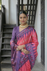 Pink Tussar Silk Saree With Blouse Piece - sareeswholesalers